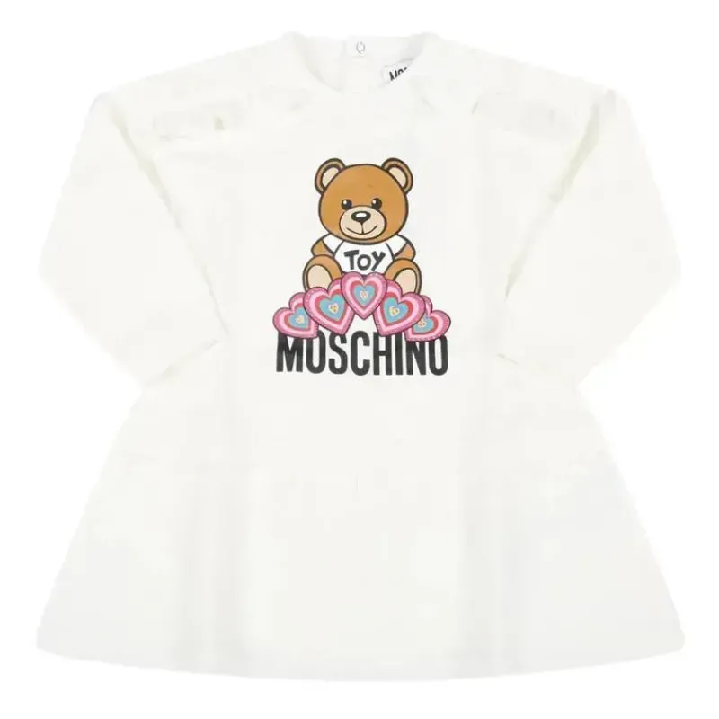 Moschino Dresses|Baby Dresses & Skirts*Baby - Long Sleeve Dress With Large Bear And Ruffle Bottom, White