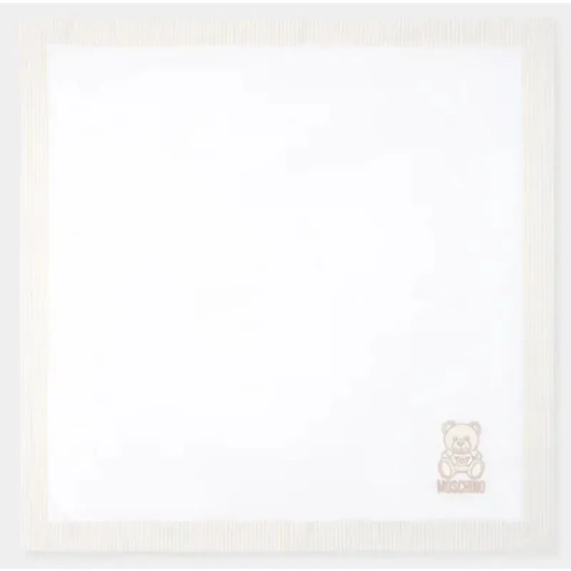 Moschino Blankets & Quilts*Baby - Popeline Striped Blanket With Bear Embroidery, Beige