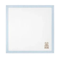 Moschino Blankets & Quilts*Baby - Popeline Striped Blanket With Bear Embroidery, Light Blue