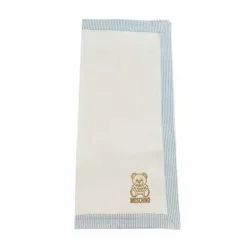 Moschino Blankets & Quilts*Baby - Popeline Striped Blanket With Bear Embroidery, Light Blue