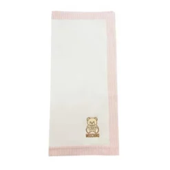 Moschino Blankets & Quilts*Baby - Popeline Striped Blanket With Bear Embroidery, Light Pink