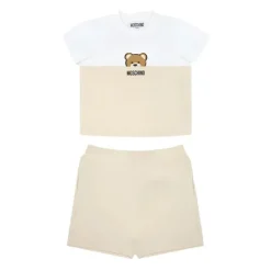 Moschino Baby Sets*Baby - Short Sleeve Tee And Shorts Set With Bear Print In Gift Box Beige