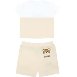 Moschino Baby Sets*Baby - Short Sleeve Tee And Shorts Set With Bear Print In Gift Box Beige