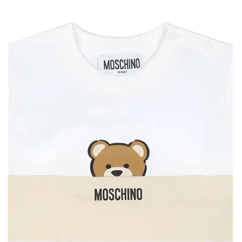 Moschino Baby Sets*Baby - Short Sleeve Tee And Shorts Set With Bear Print In Gift Box Beige