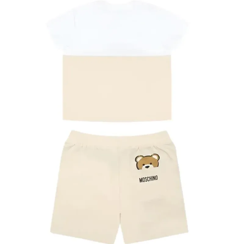 Moschino Baby Sets*Baby - Short Sleeve Tee And Shorts Set With Bear Print In Gift Box Beige