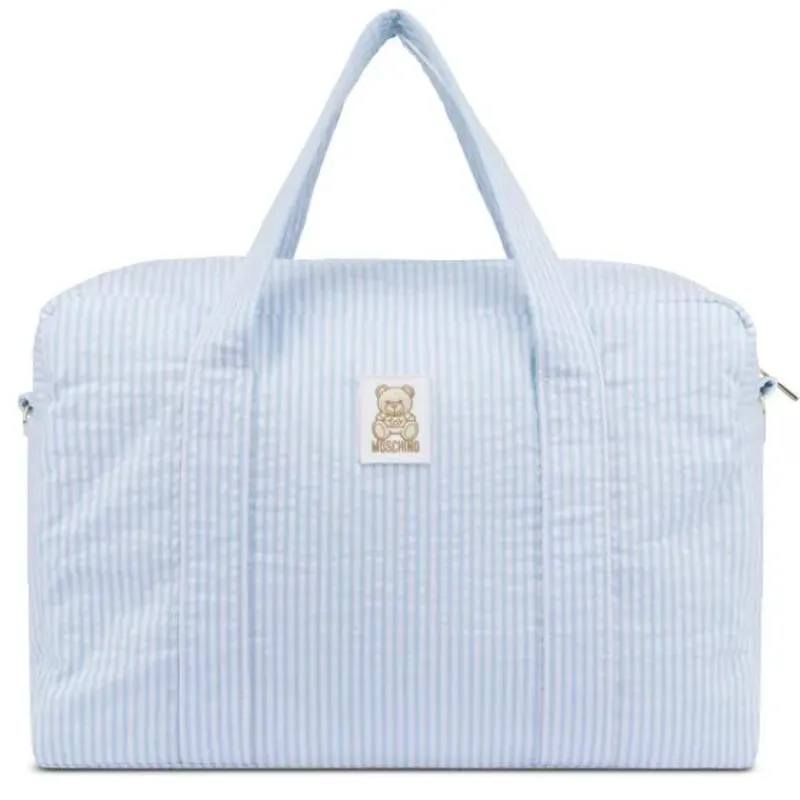 Moschino Convertible Backpacks*Baby - Striped Diaper Bag With Bear Patch Changing Mat Light Blue