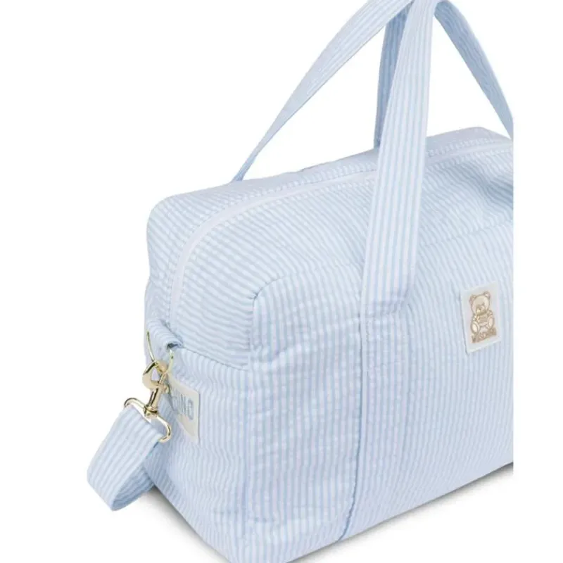 Moschino Convertible Backpacks*Baby - Striped Diaper Bag With Bear Patch Changing Mat Light Blue
