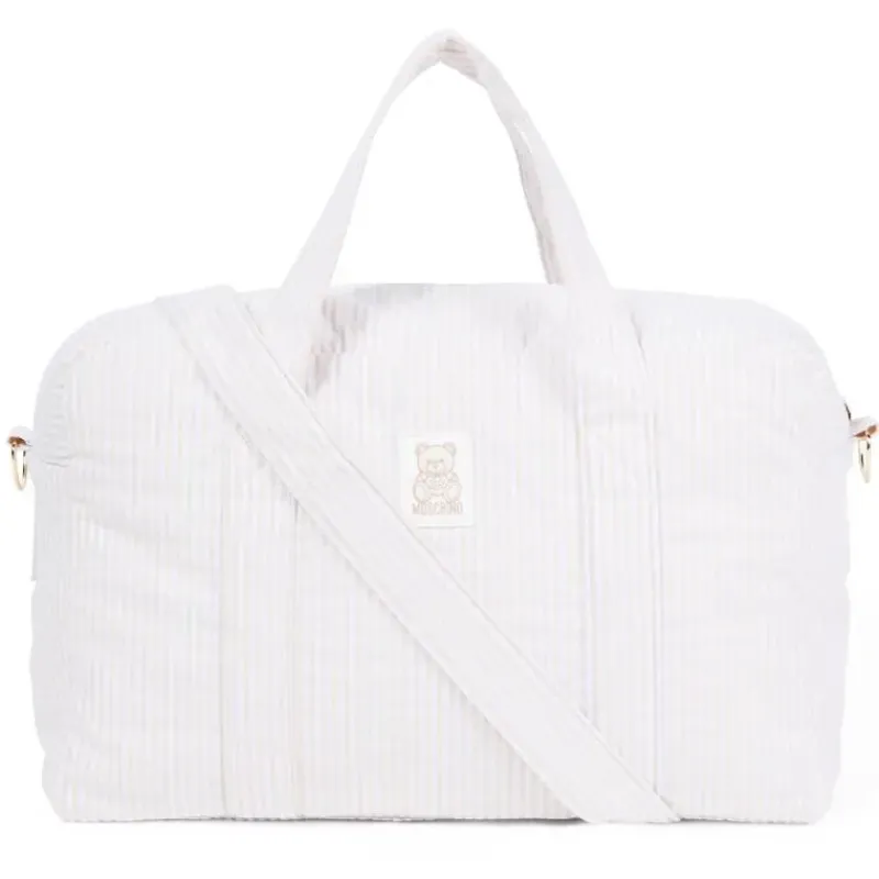 Moschino Convertible Backpacks*Baby - Striped Diaper Bag With Bear Patch Changing Mat Beige