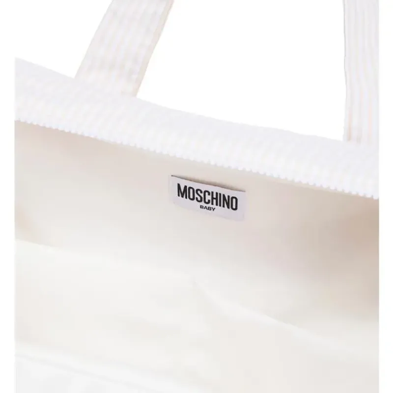 Moschino Convertible Backpacks*Baby - Striped Diaper Bag With Bear Patch Changing Mat Beige