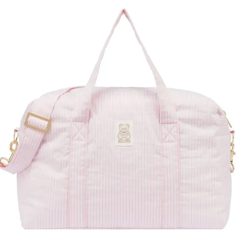 Moschino Convertible Backpacks*Baby - Striped Diaper Bag With Bear Patch Changing Mat Light Pink