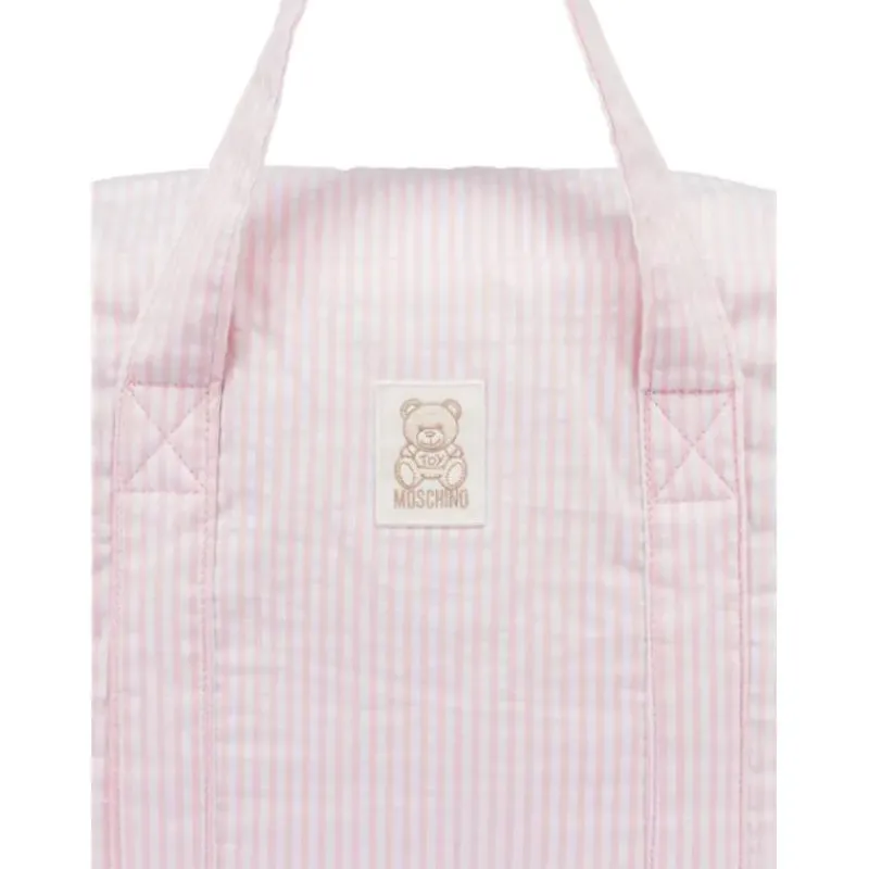 Moschino Convertible Backpacks*Baby - Striped Diaper Bag With Bear Patch Changing Mat Light Pink