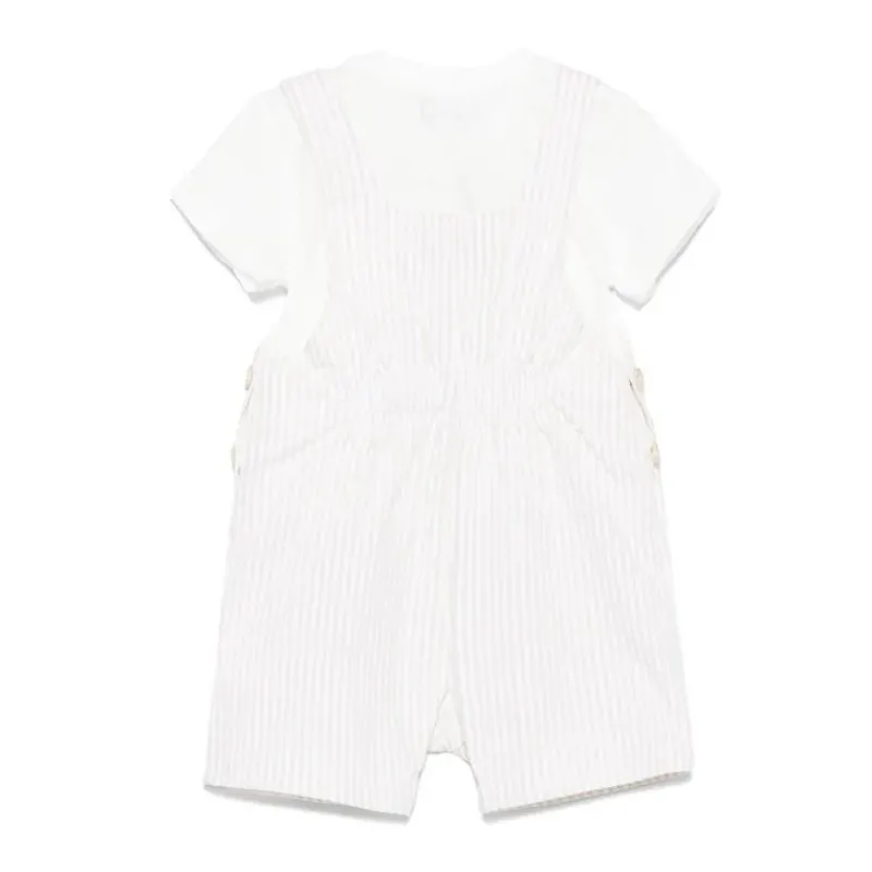 Moschino Baby Sets*Baby - Unisex Short Sleeve Tee With Striped Overall And Bear Patch Beige