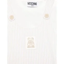 Moschino Baby Sets*Baby - Unisex Short Sleeve Tee With Striped Overall And Bear Patch Beige