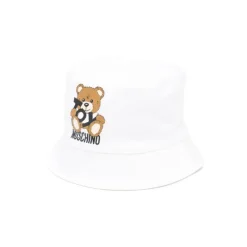Moschino Baby Hats*Baby - Unisex Toy Bear Logo Print Bucket Hat With Gift Box, White