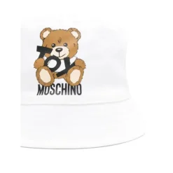 Moschino Baby Hats*Baby - Unisex Toy Bear Logo Print Bucket Hat With Gift Box, White