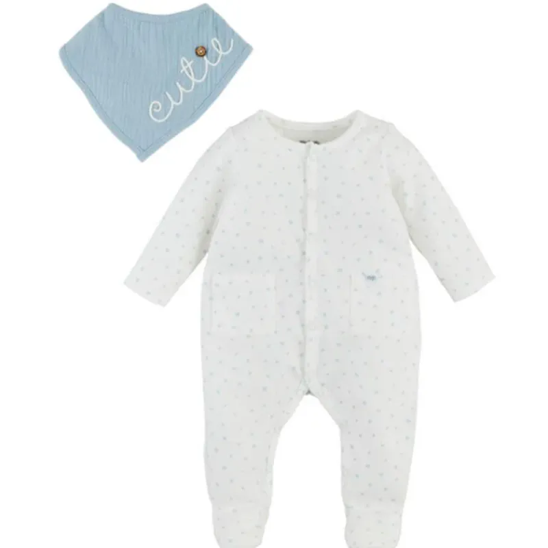Mud Pie Baby Sleepwear*- Baby Boy Blue Dot Sleeper & Cutie Bib Set