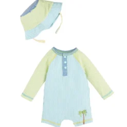 Mud Pie Baby Swimming Clothes*- Baby Boy Seersucker Rashguard One-Piece & Hat Set