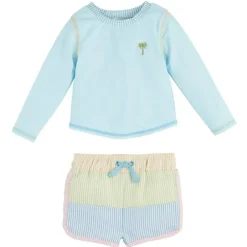 Mud Pie Baby Swimming Clothes*- Baby Boy Seersucker Rash Guard & Swim Trunks Set