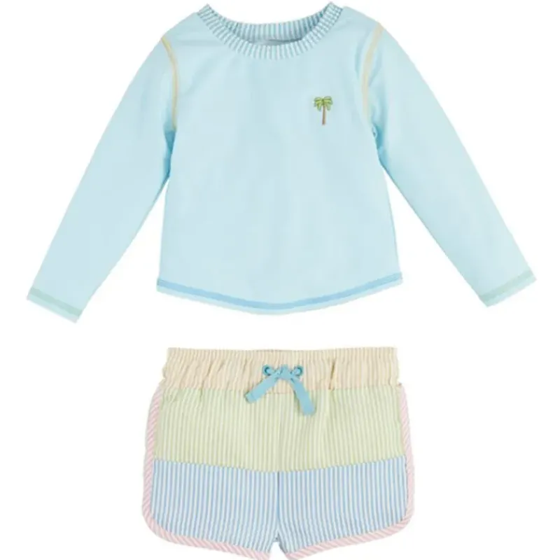 Mud Pie Baby Swimming Clothes*- Baby Boy Seersucker Rash Guard & Swim Trunks Set