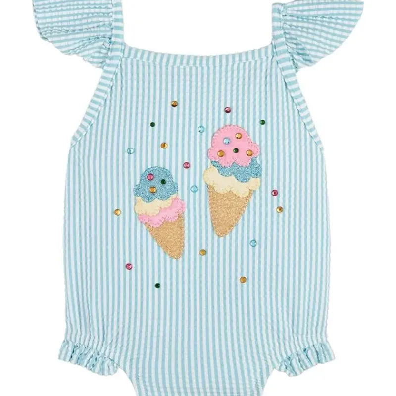 Mud Pie Baby Swimming Clothes*- Baby Girl Blue Seersucker Ice Cream Swimsuit