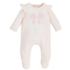 Mud Pie Baby Sleepwear*- Baby Girl Pink Boucle Bow Sleeper, 6/9M