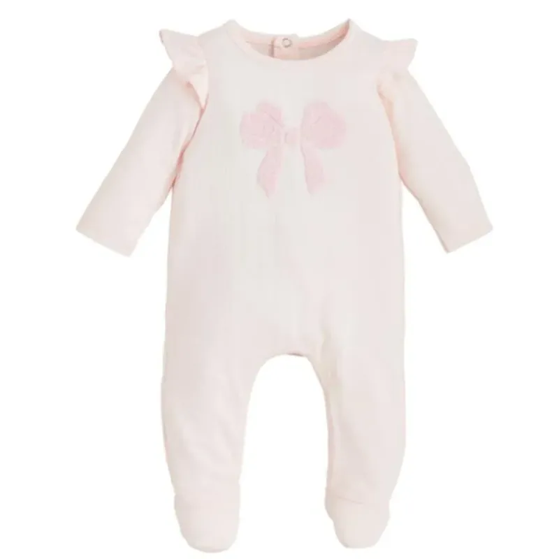 Mud Pie Baby Sleepwear*- Baby Girl Pink Boucle Bow Sleeper, 6/9M