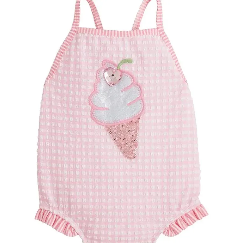 Mud Pie Baby Swimming Clothes*- Baby Girl Pink Check Ice Cream Swimsuit