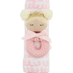 Mud Pie Swaddles & Wearable Blankets*- Baby Girl Pink Swirl Swaddle & Rattle Set