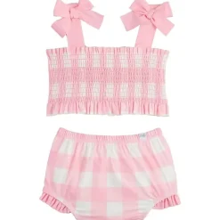 Mud Pie Baby Swimming Clothes*- Baby Girl Smocked Pink Check Two-Piece Swimsuit