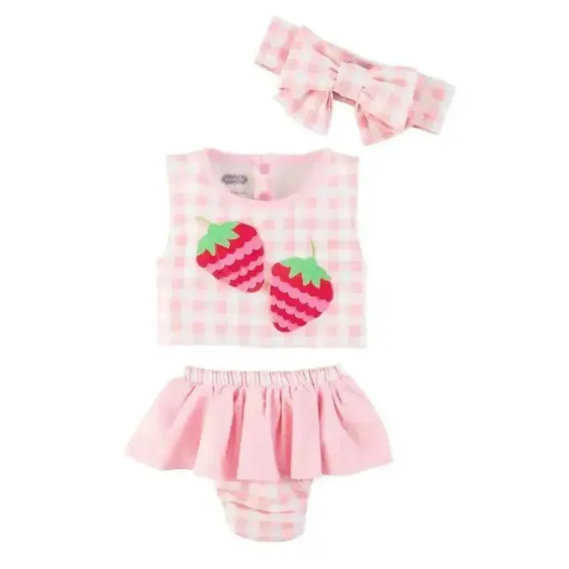 Mud Pie Baby Swimming Clothes*- Baby Girl Strawberry Swimsuit & Headband Set