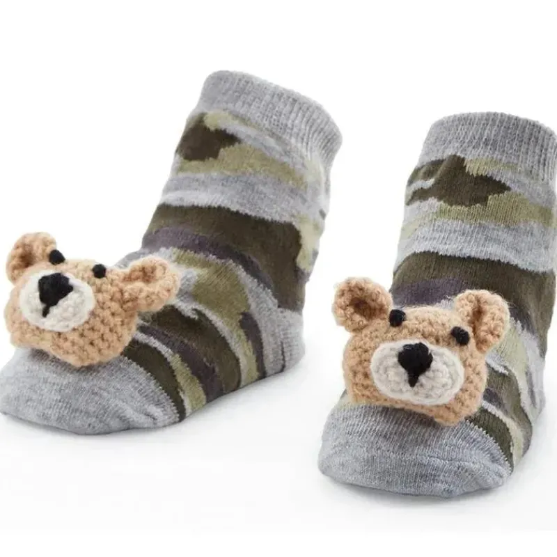 Mud Pie Baby Gloves & Socks*- Camo Bear Rattle Toe Socks, 0/12M