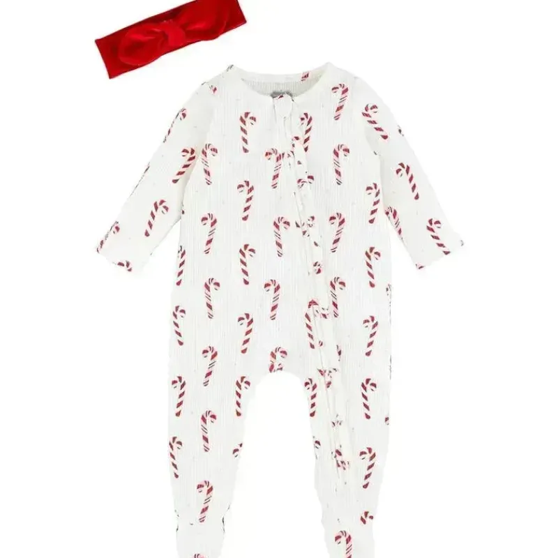 Mud Pie Christmas Clothing*- Candy Cane Sleeper & Headband Set