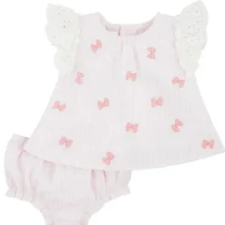 Mud Pie Baby Sets*- Embroidered Pink Bow Pinafore Set