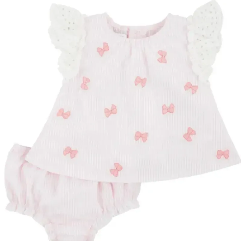 Mud Pie Baby Sets*- Embroidered Pink Bow Pinafore Set