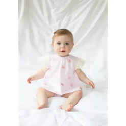 Mud Pie Baby Sets*- Embroidered Pink Bow Pinafore Set