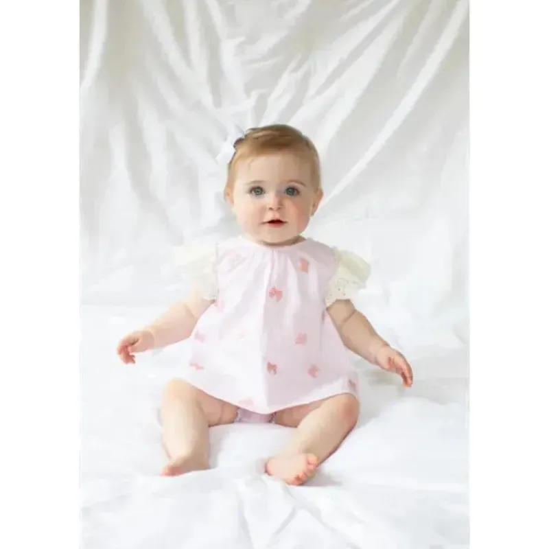 Mud Pie Baby Sets*- Embroidered Pink Bow Pinafore Set