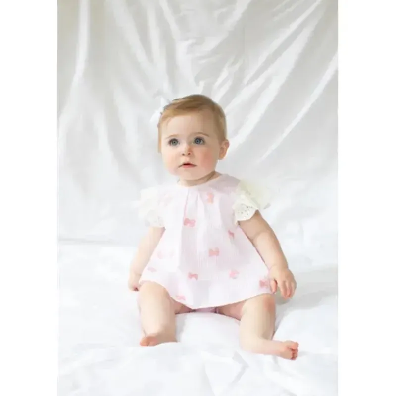 Mud Pie Baby Sets*- Embroidered Pink Bow Pinafore Set