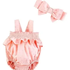 Mud Pie Baby One-Pieces*- Pink Dobby Bubble & Headband Set