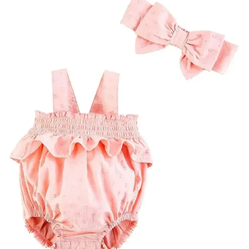 Mud Pie Baby One-Pieces*- Pink Dobby Bubble & Headband Set