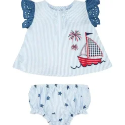 Mud Pie Baby Sets*- 2Pk Baby Girls Sailboat Eyelet Pinafore Set
