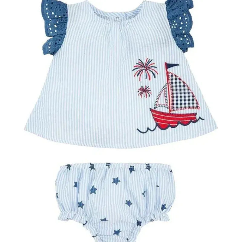 Mud Pie Baby Sets*- 2Pk Baby Girls Sailboat Eyelet Pinafore Set