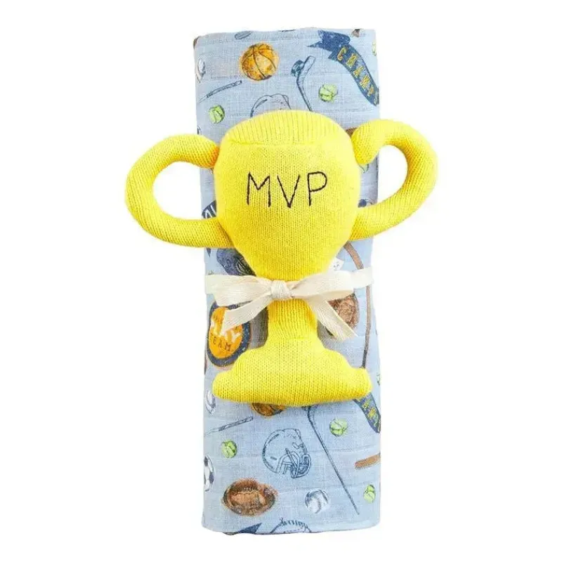 Mud Pie Swaddles & Wearable Blankets*- Sports Swaddle & Rattle Set