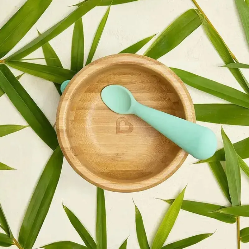 Munchkin Suction Plates & Bowls|Dishes, Utensils & Food Containers*- Bambou Suction Bowl & Silicone Spoon