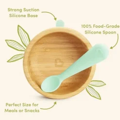 Munchkin Suction Plates & Bowls|Dishes, Utensils & Food Containers*- Bambou Suction Bowl & Silicone Spoon