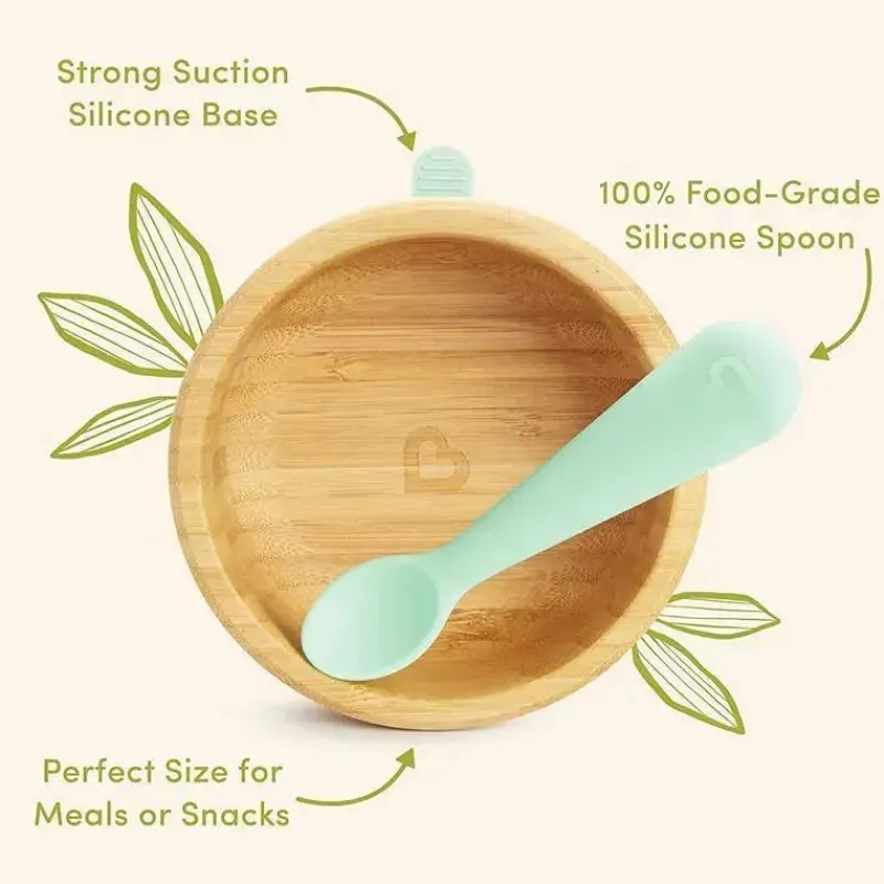 Munchkin Suction Plates & Bowls|Dishes, Utensils & Food Containers*- Bambou Suction Bowl & Silicone Spoon