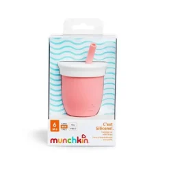 Munchkin Straw, Sippy & Training Cups|Dishes, Utensils & Food Containers*- C’est Silicone! Training Cup with Straw, Coral
