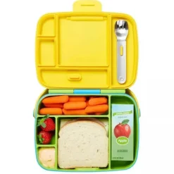 Munchkin Lunch Box|Dishes, Utensils & Food Containers*- Lunch Bento Box with Stainless Steel Utensils ( Green & Yellow)