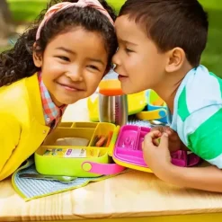 Munchkin Lunch Box|Dishes, Utensils & Food Containers*- Lunch Bento Box with Stainless Steel Utensils ( Green & Yellow)