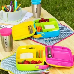 Munchkin Lunch Box|Dishes, Utensils & Food Containers*- Lunch Bento Box with Stainless Steel Utensils ( Green & Yellow)