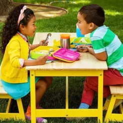 Munchkin Lunch Box|Dishes, Utensils & Food Containers*- Lunch Bento Box with Stainless Steel Utensils ( Green & Yellow)